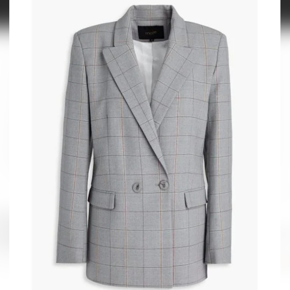 Maje Wool blend twill suit blazer grey pink size 8 never worn